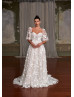 Ivory Embroidered Lace Tulle Fairytale Wedding Dress With Detachable Sleeves